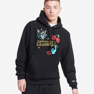 Champion Black Graphic Hoodie | Size M